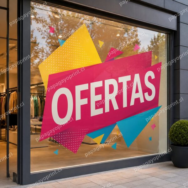Gráfica adhesiva promocional en vitrina de tienda - Papagayoprint