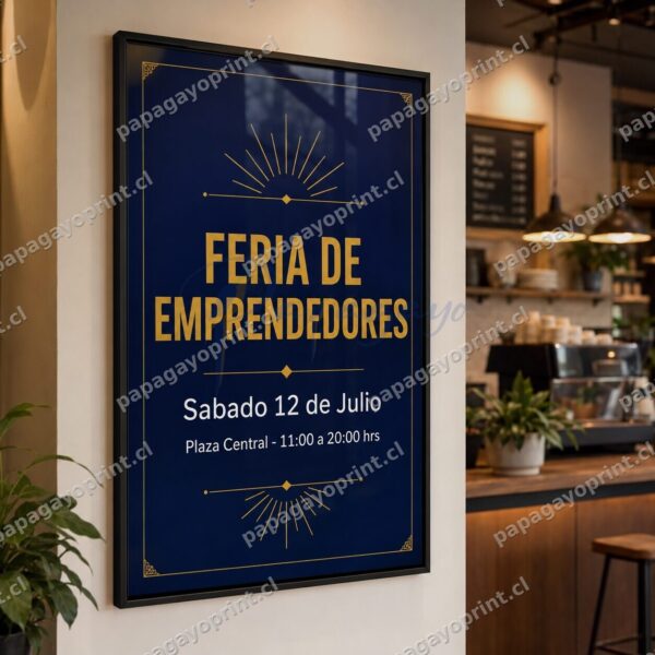 Afiche impreso en papel couche enmarcado y exhibido en cafeteria - Papagayoprint
