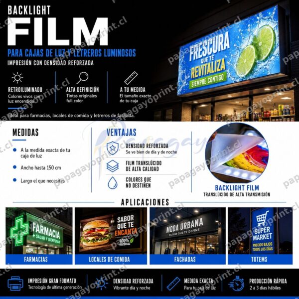 Backlight film para cajas de luz: impresión a medida con densidad reforzada - Papagayoprint