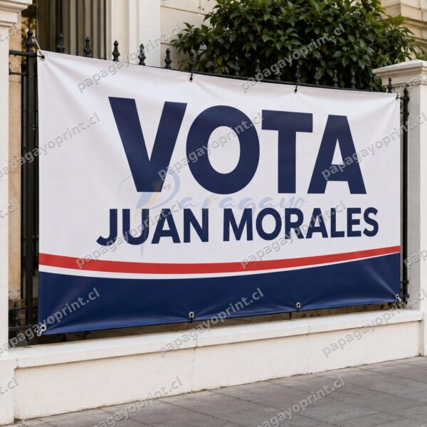 Banner de lona PVC de campana politica tensado en reja exterior - Papagayoprint