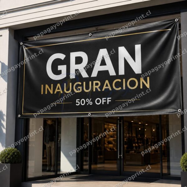 Banner de lona PVC con ojetillos en fachada de local comercial - Papagayoprint