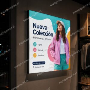Caja de luz publicitaria con tela backlight retroiluminada en tienda de noche - Papagayoprint