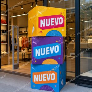 Cajas Publicitarias Adhesivo Emplacado en Cartón Corrugado 10mm – Volumen Liviano Evento