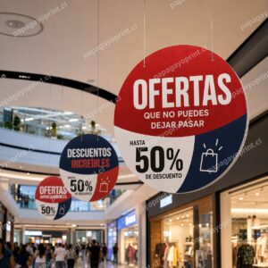 Colgantes publicitarios en pasillo de mall - Papagayoprint