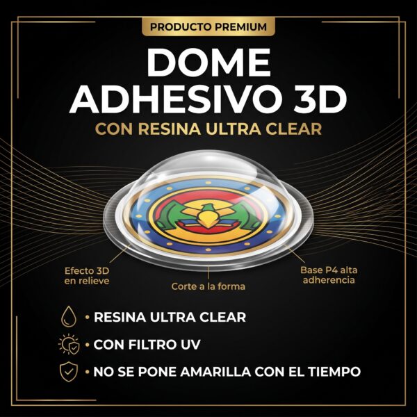 Infografia dome adhesivo 3D con resina ultra clear, filtro UV, no amarillea - Papagayoprint