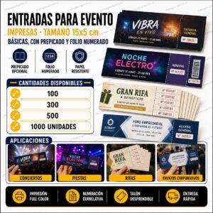Entradas para Evento Básicas 15×5 cm – 1000 Unidades Convención Masiva