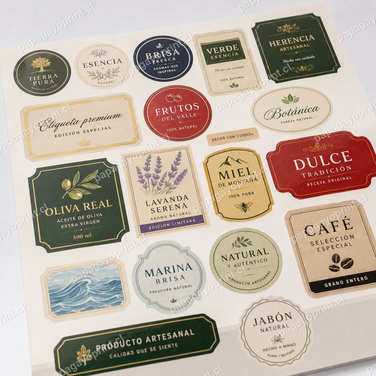 Plancha de etiquetas adhesivas impresas - Papagayoprint