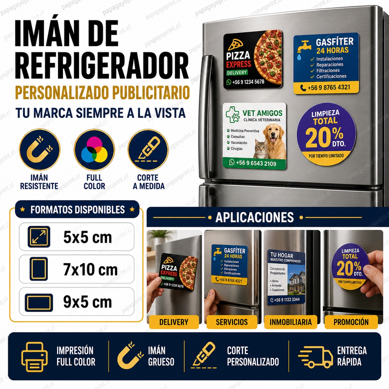 Imán de refrigerador personalizado publicitario full color - Papagayoprint