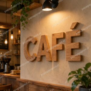 Letras de madera MDF corpóreas en cafetería - Papagayoprint