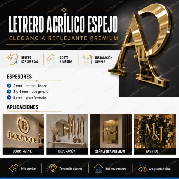 Letrero acrílico espejo elegancia reflejante premium - Papagayoprint