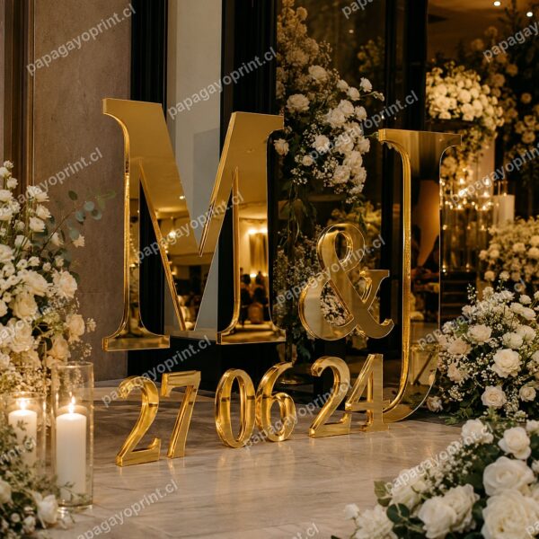 Letrero de acrílico espejo en evento de matrimonio - Papagayoprint