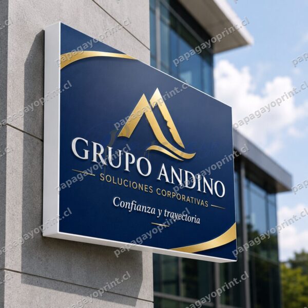 Letrero de alucobond 3mm en fachada de empresa, aluminio compuesto