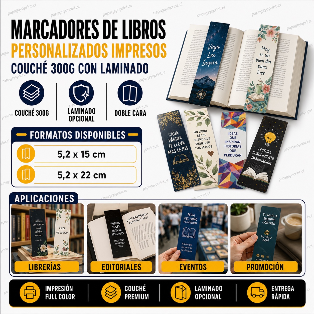 Marcadores de libros personalizados impresos couché 300g - Papagayoprint