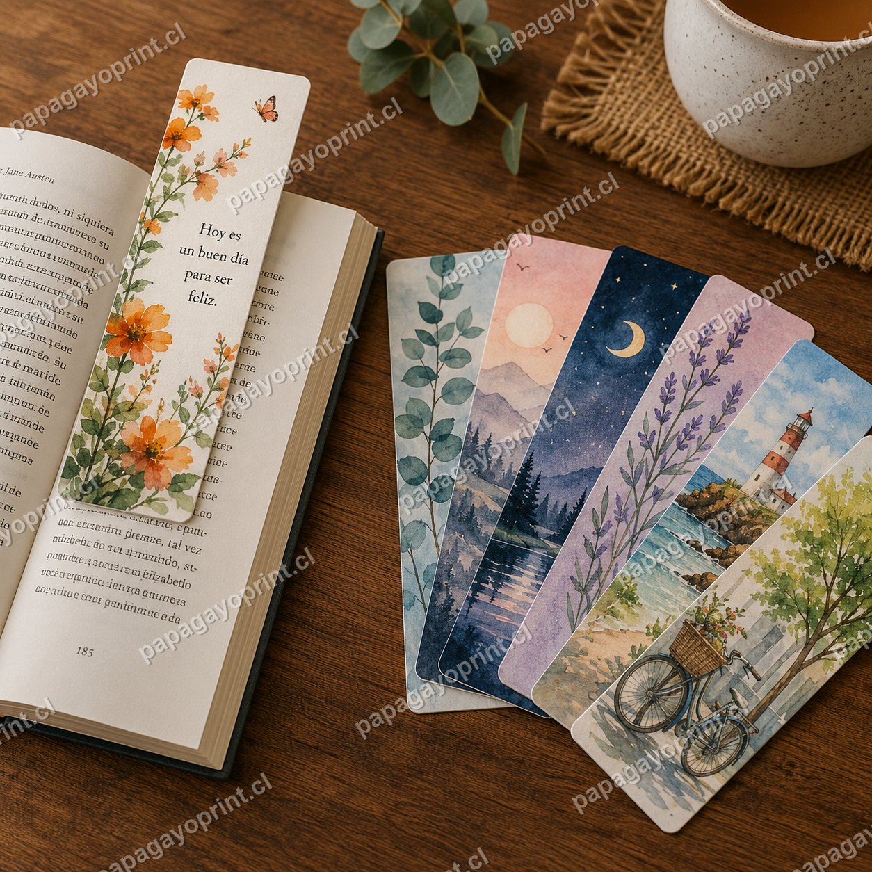 Marcadores de libros personalizados impresos a color con diseños de acuarela