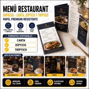 Carta de Restaurant Impresa Tamaño Carta