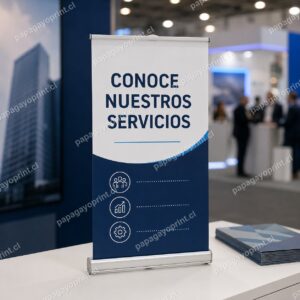 Mini pendón roller de mesa en stand de feria - Papagayoprint