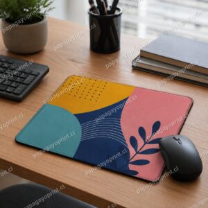 Mousepad personalizado sublimado con diseño geométrico sobre escritorio de home office - Papagayoprint