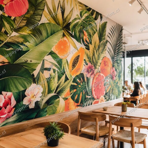 Muro de cafeteria decorado con vinilo impreso full color - Papagayoprint Chile