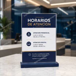 Parante mesón display con horarios de atención - Papagayoprint