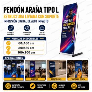 Pendón Tipo L 60×160 cm – Estructura Liviana con Soporte L