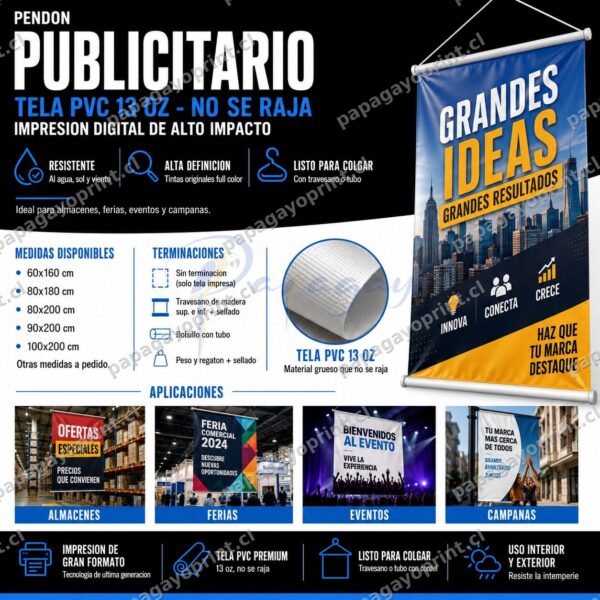 Pendón Publicitario PVC 13 oz – 80×200 cm