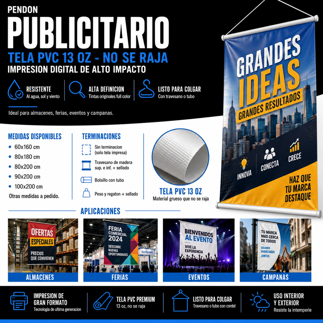 Pendón Publicitario PVC 13 oz – 100×200 cm
