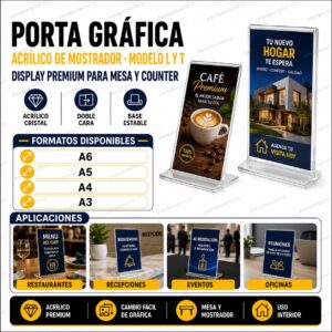 Porta Gráfica Modelo L Acrílico A5 (15×21) – Display Mesa Compacto
