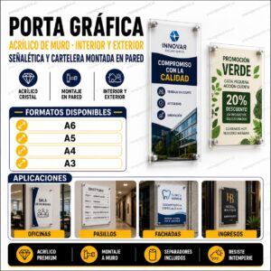 Porta Gráfica Muro Interior Acrílico A5 con Embellecedores – Identificación Premium