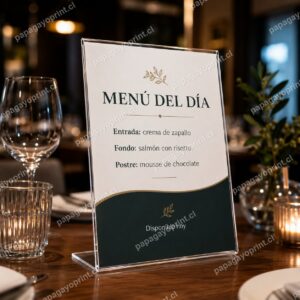 Porta gráfica L acrílico con menú en restaurante - Papagayoprint
