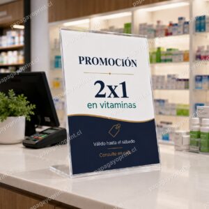 Porta gráfica L acrílico con promoción en tienda - Papagayoprint