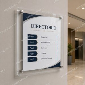 Porta gráfica de muro acrílico como directorio de oficina - Papagayoprint