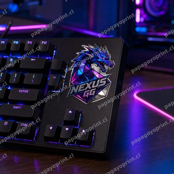 Sticker cromado plateado impreso a color en teclado gamer RGB - Papagayoprint Chile
