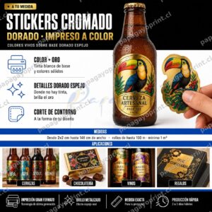 Stickers Cromado Dorado Impreso a Color