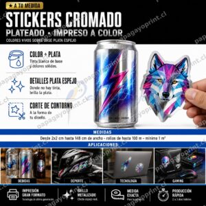 Stickers Cromado Plateado Impreso a Color