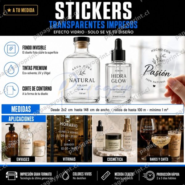 Stickers transparentes impresos con efecto vidrio a medida - Papagayoprint Chile