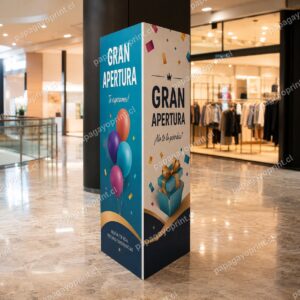 Tótem publicitario de 3 caras en centro comercial - Papagayoprint