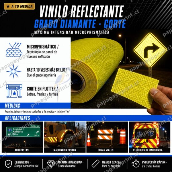Vinilo reflectante grado diamante microprismatico corte plotter - Papagayoprint Chile